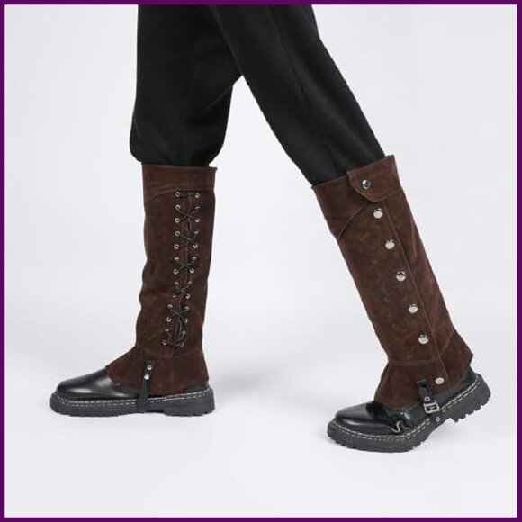 Medieval Pirate Boot Covers with Studs Lace-Up Adjustable Halloween Costume